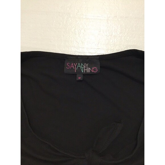 Say Anything Top Solid Black Thong Bodysuit Medium Peek a Boo Mid Section PREOWN - Picture 4 of 4